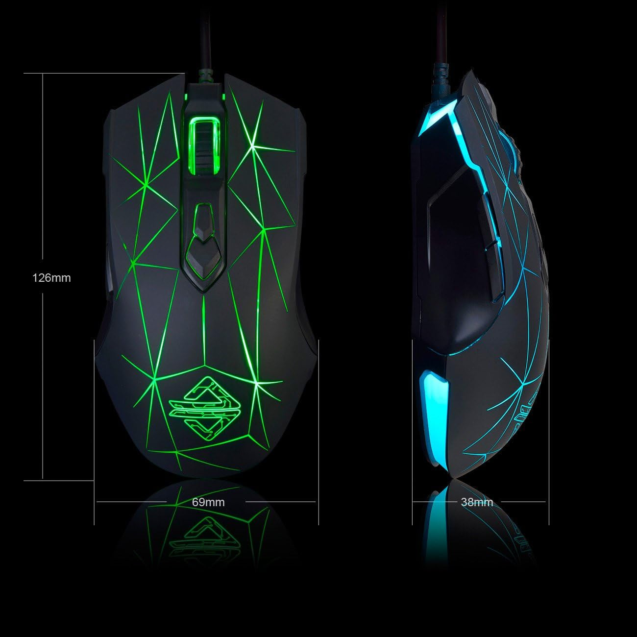 AJ52 Watcher RGB Gaming Mouse, Programmable 7 Buttons, Ergonomic LED Backlit USB Gamer Mice Computer Laptop PC, for Windows Mac OS Linux, Star Black