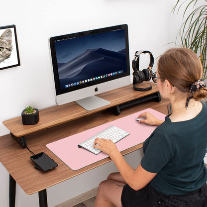 Double-Sided PU Leather Desk Pad - Non-Slip Large Mouse Pad & Desk Mat for Office, Home - Waterproof, Easy to Clean, Durable Dual-Sided Surface (23.6"X13.7", Pink)