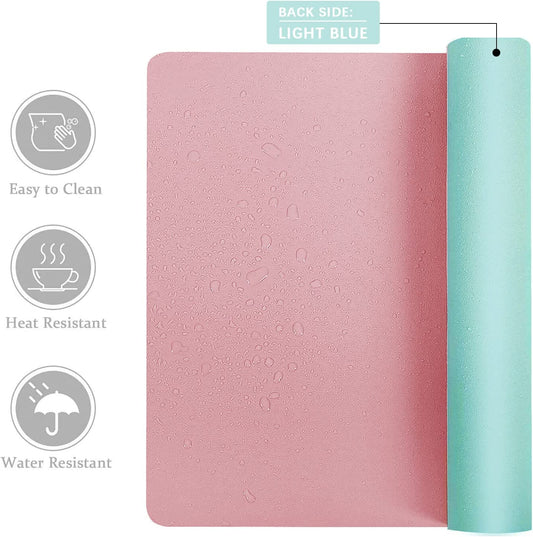Double-Sided PU Leather Desk Pad - Non-Slip Large Mouse Pad & Desk Mat for Office, Home - Waterproof, Easy to Clean, Durable Dual-Sided Surface (23.6"X13.7", Pink)